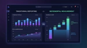 Dashboard comparing traditional marketing attribution with incremental revenue measurement.